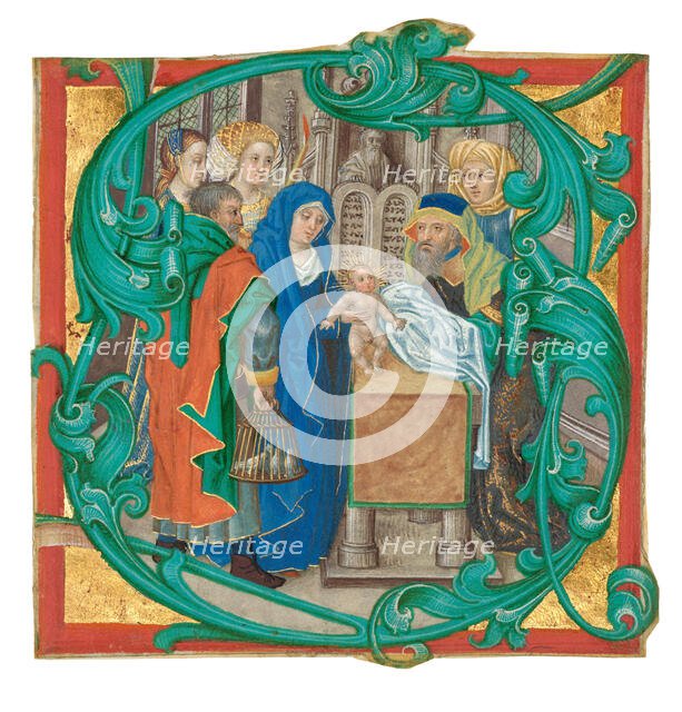 Initial S: The Presentation in the Temple, about 1475-1500. Creator: Unknown.