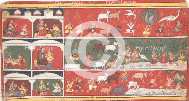 Bakasura, the Crane Demon, Arrives in Brindavan... a Dispersed Bhagavata Purana..., ca. 1700. Creator: Unknown.