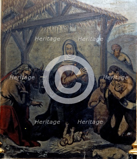  'Birth of Jesus', detail of a table of the Roser altarpiece in the church of Sant Joan, in Olesa…