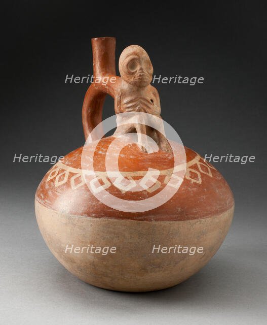 Spout Vessel with Skeletal Figure Seated Attached to Handle, 100 B.C./A.D. 500. Creator: Unknown.