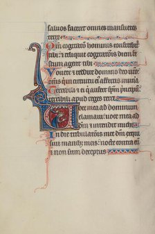 Initial V: The Divine Hand Crowing David; Bute Psalter, text and illumination about 1285. Creator: Bute Master.