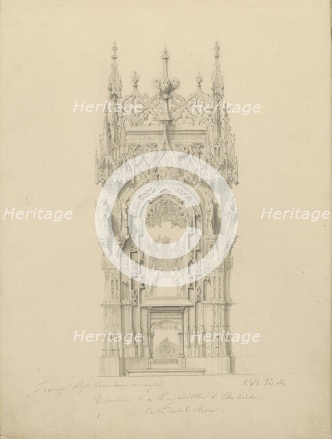 Tomb of Margaret of Austria in the church of Saint Nicholas of Tolentino in Brou, c.1850.  Creator: Petrus Josephus Hubertus Cuypers.