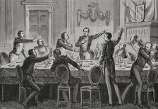 Baldomero Espartero holding a banquet with all his officers and Baron Nordenflicht..., 1879.  Creator: Unknown.