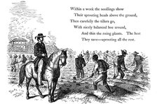 Negro labourers weeding cotton under the eyes of a mounted white overseer, Southern states of USA. Artist: Unknown