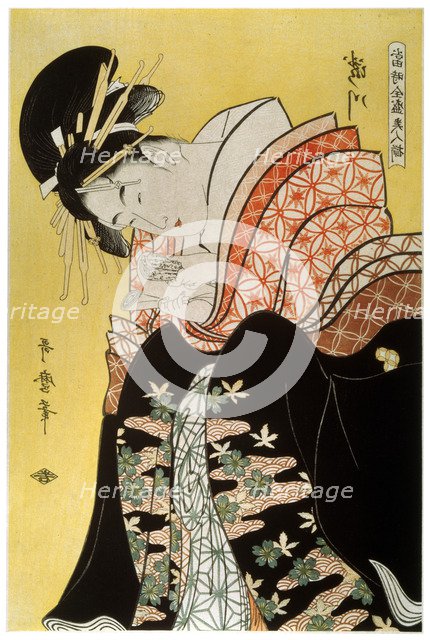 'Beauty Takigawa from the Tea-house Ogi', late 18th or early 19th century. Artist: Kitagawa Utamaro