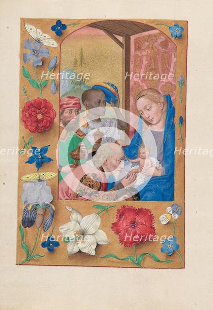 Hours of Queen Isabella the Catholic, Queen of Spain: Fol. 136v, Adoration of the Magi, c. 1500. Creator: Master of the First Prayerbook of Maximillian (Flemish, c. 1444-1519); Associates, and.