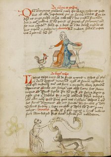 A Woman with a Vessel and a Hen: A Monkey Instructing a Fox..., third quarter of 15th century. Creator: Unknown.