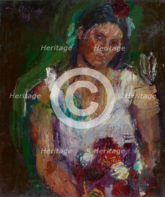 The artist’s wife with flowers, 1913. Creator: Anton Kolig.