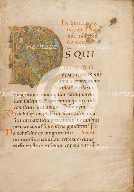 Decorated Initial D; Sacramentary, about 1025-1050. Creator: Unknown.