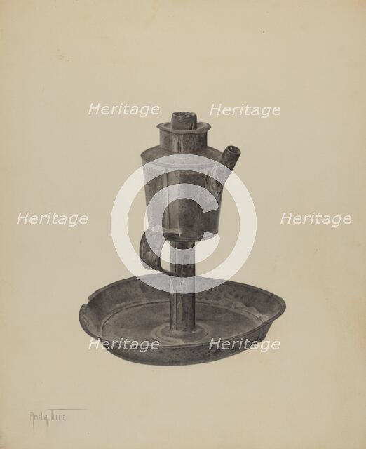 Whale Oil Lamp, c. 1939. Creator: Amelia Tuccio.