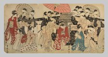 A princess traveling with her attendants descends from a palanquin, c. 1801/04. Creator: Utagawa Toyokuni I.