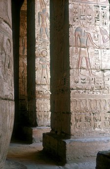 Egyptian gods engraved on pillars, Mortuary Temple, Medinat Habu, Egypt, c12th century BC. Artist: Unknown