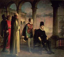 Felipe II witnessing an act of faith, preserved painting at the Central University of Barcelona b…