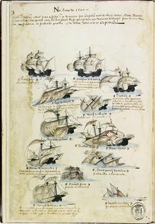 The fleet of Pedro Álvares Cabral in 1500. From Livro das Armadas, ca 1568. Creator: Anonymous.