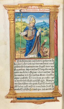 Printed Book of Hours (Use of Rome): fol. 105v, St. Claude as Bishop, 1510. Creator: Guillaume Le Rouge (French, Paris, active 1493-1517).