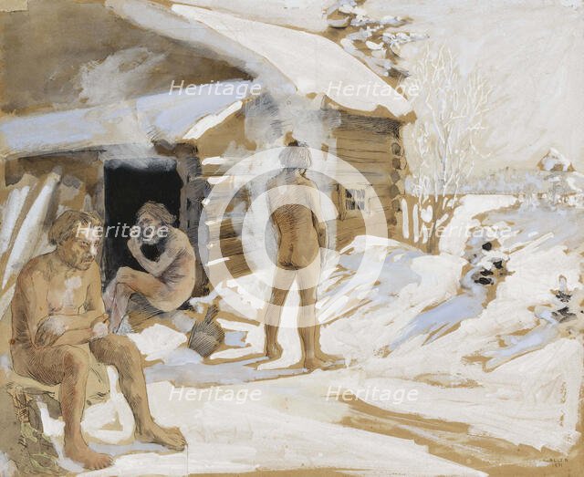 Outside the Sauna, 1891. Creator: Akseli Gallen-Kallela.