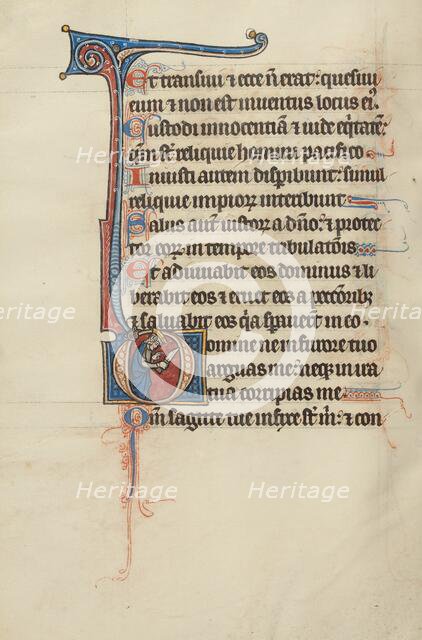 Initial D: David Pointing to a Bloody Sword; Bute Psalter, text and illumination about 1285. Creator: Bute Master.