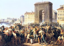 'Battle at the Porte St Denis, 28th July, 1830', Paris. Artist: Hippolyte Lecomte