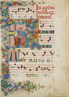 Manuscript Leaf with a Funeral Procession in an Initial R, from a Gradual, Italian, second half 15th Creator: Mariano del Buono.