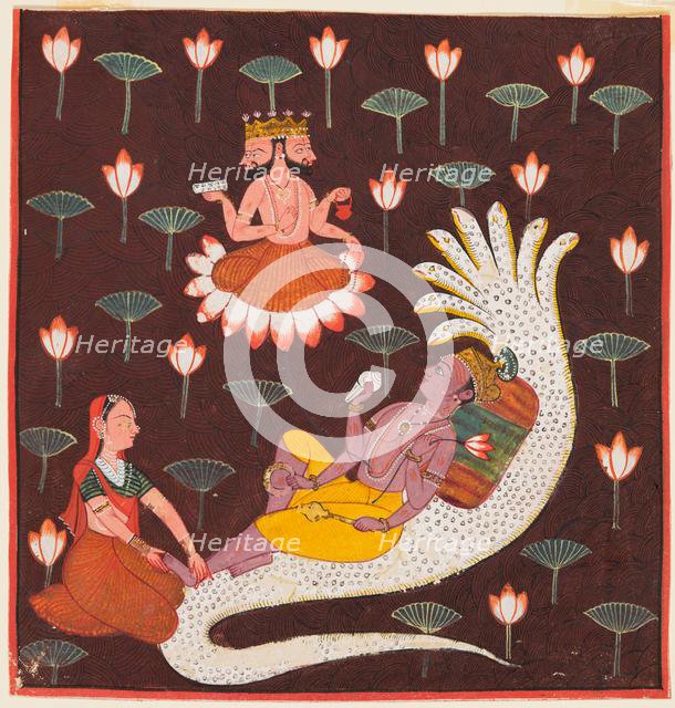 Vishnu on Ananta, the Endless Serpent, c. 1700. Creator: Unknown.
