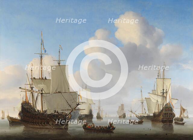 Dutch Ships in a Calm Sea, c.1665. Creator: Willem van de Velde the Younger.