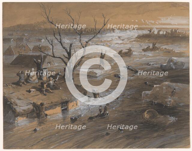 Dyke breach in Brakel, January 4, 1861, (1861).  Creator: Jan Hendrik Weissenbruch.