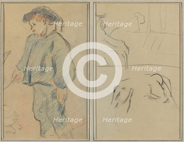 Breton Boy Tending Geese; Cows and a Figure Leaning on a Ledge [verso], 1884-1888. Creator: Paul Gauguin.