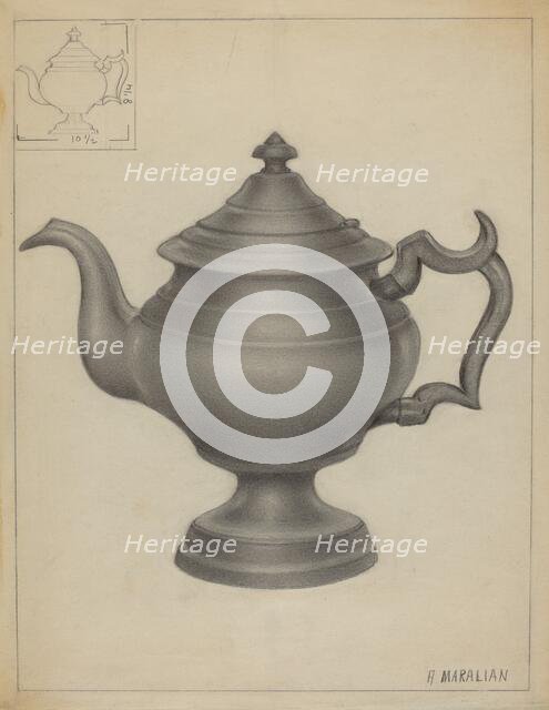 Pewter Teapot, c. 1936. Creator: Arsen Maralian.