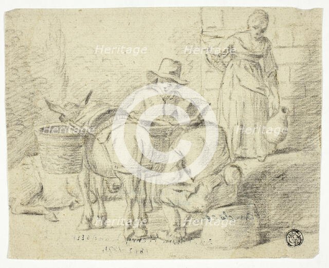 Men and Donkeys, Woman with Pitcher, n.d. Creator: Edwin Henry Landseer.