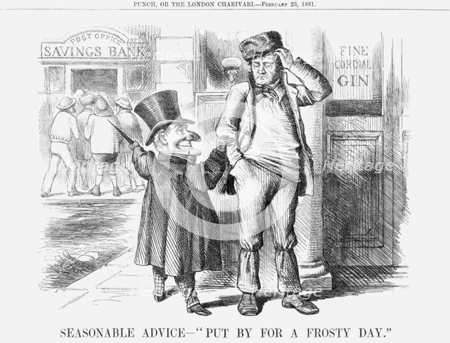 'Seasonable Advice - Put by for a Frosty Day', 1861. Artist: Unknown