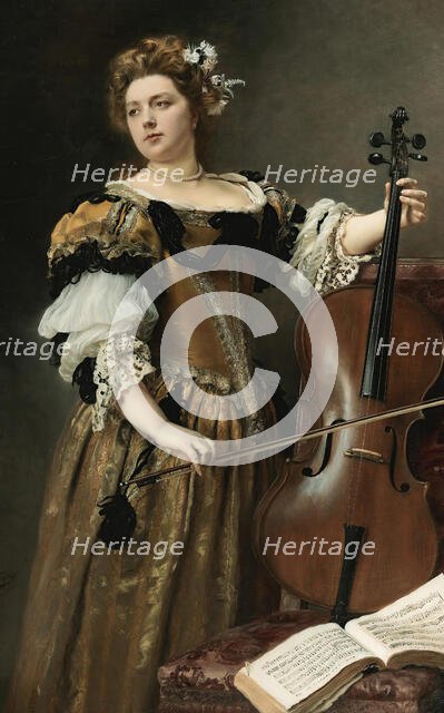 The cello player, c. 1890. Creator: Jacquet, Gustave Jean (1846-1909).