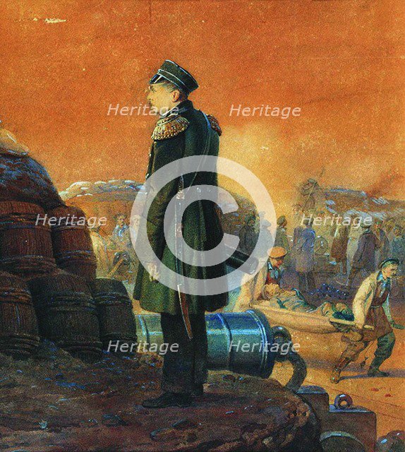 Admiral Pavel Nakhimov on the Bastion, 1855. Artist: Timm, Vasily (George Wilhelm) (1820-1895)