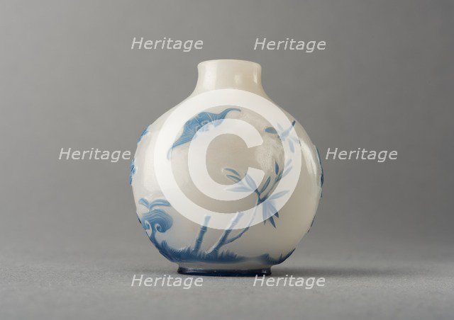 White glass snuff bottle with blue overlay, China, Qing dynasty, 1644-1911. Creator: Unknown.
