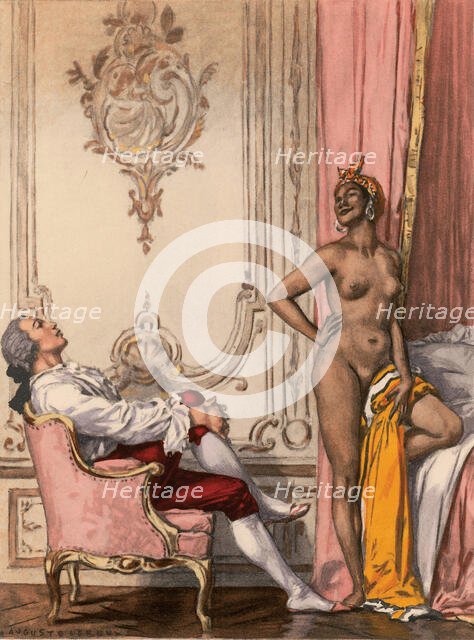 Casanova with a young North African woman. Illustration for "Histoire de ma vie" by Giacomo Casanova Creator: Auguste Leroux.