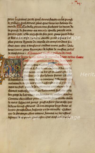 Initial A: Gillion Dragged to Prison in Tripoli; Roman de Gillion de Trazegnies, 1464. Creators: Lieven van Lathem, David Aubert.