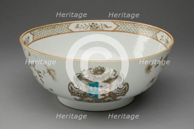 Punch Bowl with the arms of Smith impaling Horne, Jingdezhen, c. 1740. Creator: Jingdezhen Porcelain.