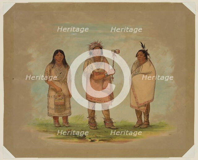 Left Hand with His Wife and Son, 1841. Creator: George Catlin.