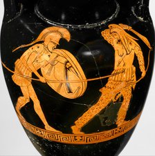 Greek soldier fighting a Persian (Terracotta red-figure Nolan amphora) , ca 470 BC. Creator: Ancient pottery, Attican Art  .