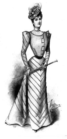 Ladies' Page: grey cloth dress piled with amethyst velvet, 1898. Creator: Picador.