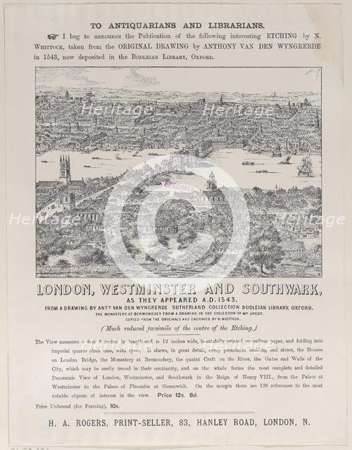 Trade Card for London, Westminster and Southwark, as they appeared A.D. 1543, 19th..., 19th century. Creator: Nathaniel Whittock.