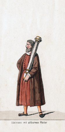 Nobleman with silver column, costume design for Shakespeare's play, Henry VIII, 19th century. Artist: Unknown
