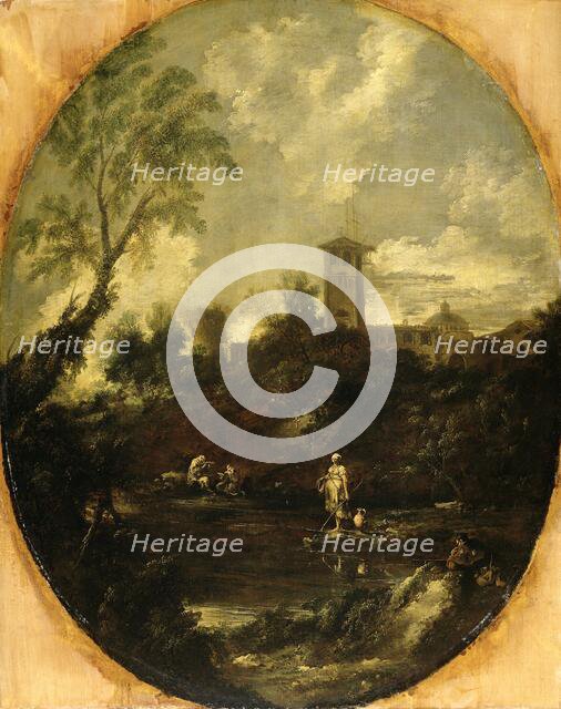 Landscape with Monks, Pilgrim and Peasant Woman, 1690-1740. Creator: Antonio Francesco Peruzzini.