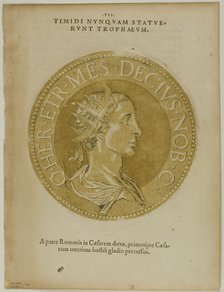 Emperor Decius from Icones Imperatorum Romanorum, plate 60 from Woodcuts from Books...1937. Creator: Hubert Goltzius.