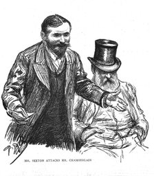'The Home Rule debate in the House of Commons, Mr Sexton attacks Mr Chamberlain', 1886.  Creator: Unknown.