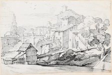 The Ponte Sant'Angelo and Houses on the East Bank of the Tiber, 1744/1750. Creator: Joseph-Marie Vien the Elder.