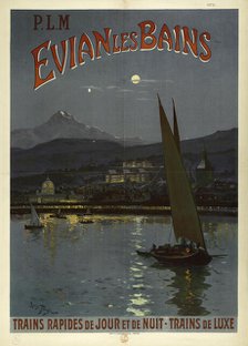 P.L.M. Evian les Bains. Trains rapides de jour et de nuit. Trains de luxe, 1908. Creator: Tauzin, Louis (1842-1915).