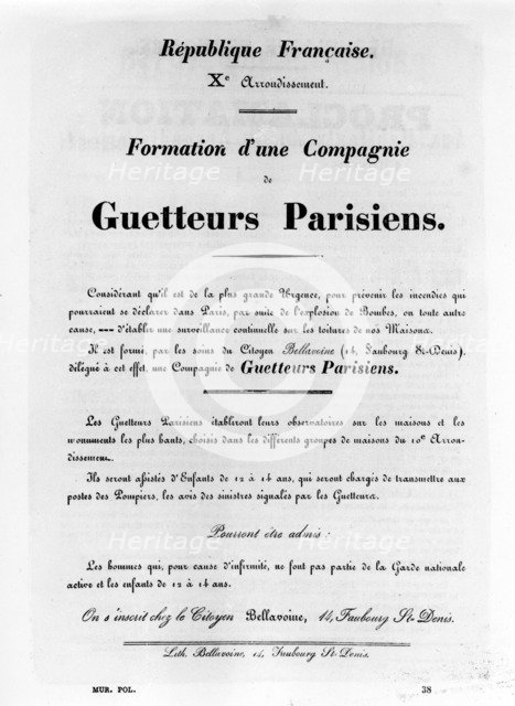Guetteurs Parisiens, from French Political posters of the Paris Commune,  May 1871. Artist: Unknown