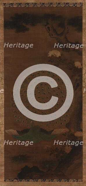 Peacock, peonies and pine, Edo period, 1615-1868. Creator: Unknown.