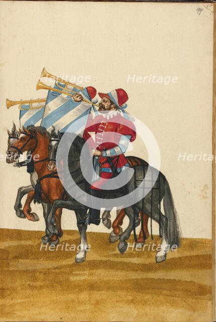 Three Trumpeters on Horseback, about 1560-1570. Creator: Unknown.