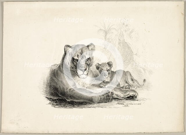 Lion with Cubs, 1831. Creator: Johann Höchle.